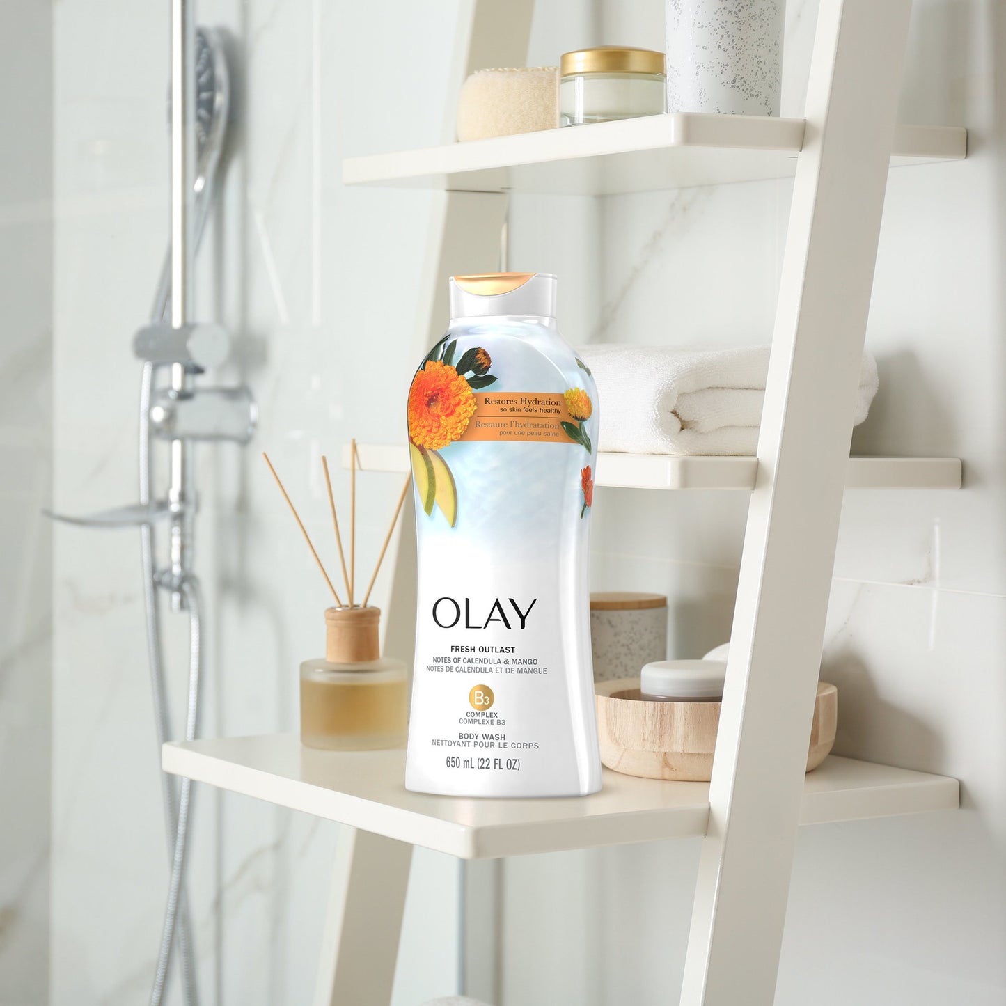 Olay Fresh Outlast Notes of Calendula & Mango Nectar Body Wash, All Skin Types, 22 fl oz