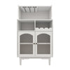 Living room White wine cabinet with removable wine rack and wine glass rack, a glass door cabinet