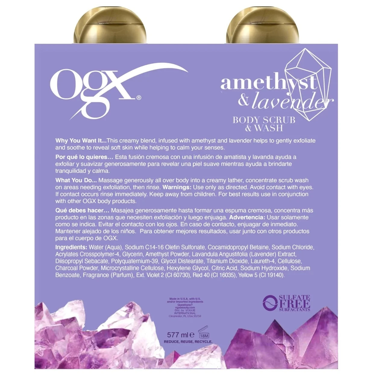 OGX Amethyst & Lavender Body Scrub & Wash, 19.5 Fluid Ounce (Pack of 2)