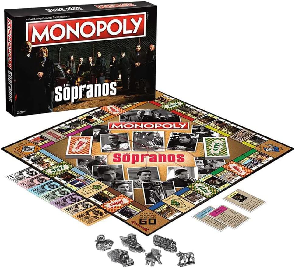 monopoly the sopranos based on hbo crime drama the sopranos featuring familiar locations callouts and references to the emmy award winning show officially licensed collectible monopoly