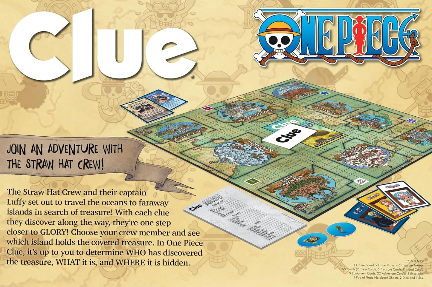 CLUE: One Piece Board Game, Find Hidden Pirate Treasure with Luffy and The Straw Hat Crew, Explore Iconic Locations Like Dressrosa, Drum Kingdom & Water Seven, Official Toei Animation Game, Ages 8+