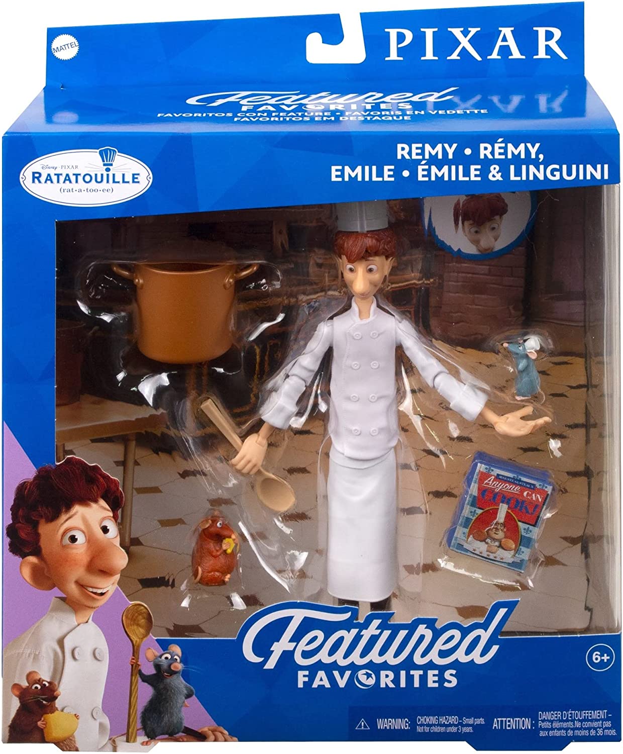 Ratatouille Pack with Posable Linguini Figure, Remy & Emile Figures & Accessories
