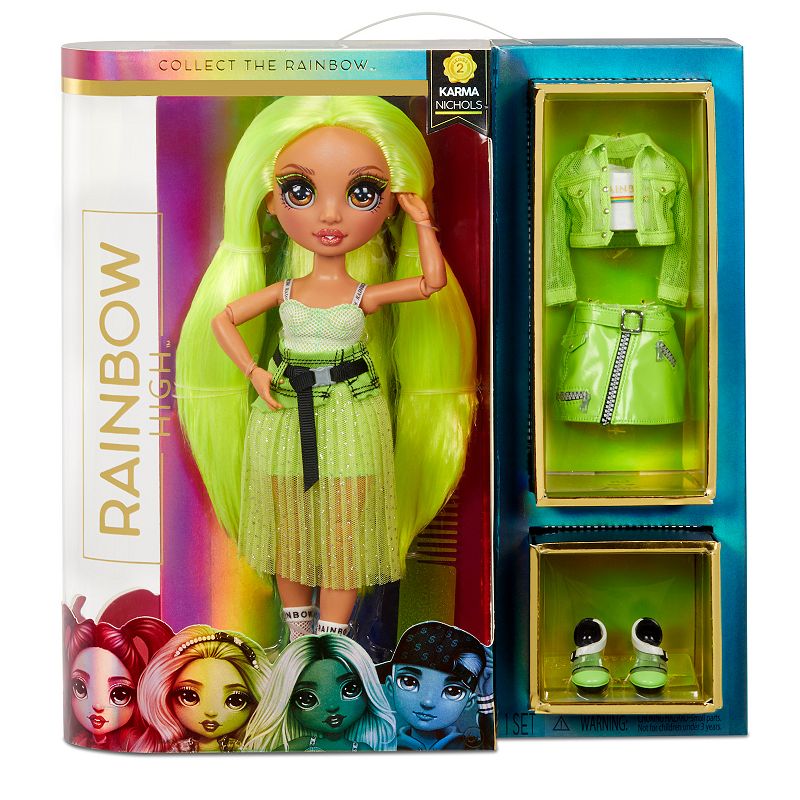 Rainbow High Karma Nichols – Neon Green Fashion Doll with 2 Complete Mix & Match Outfits and Accessories Toys for Kids 6-12 Years Old