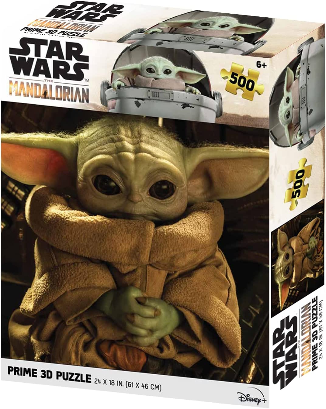 Prime 3D 32631 RD-RS263097 Lenticular Puzzle The Mandalorian Grogu 500 Pieces, Multicoloured, único