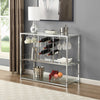 Bar Cart Kitchen Bar&Serving Cart for Home with Glass Holder and Wine Rack, 3-Tier Kitchen Trolley with Tempered Glass Shelves and Chrome-Finished