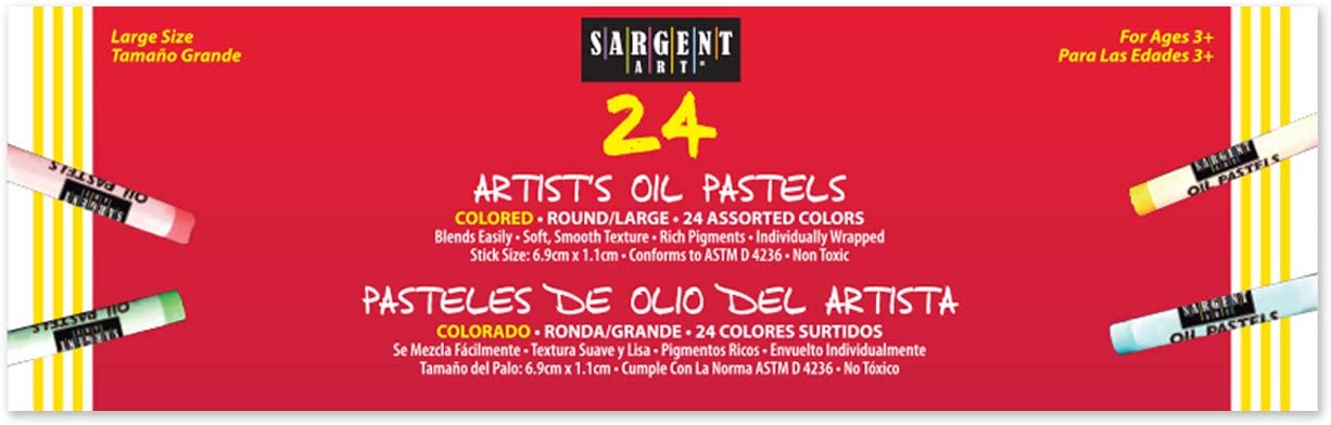 Sargent Art Artists' Oil Pastels - Assorted Colors, Large Sticks, Set of 24 - Fashions for Home