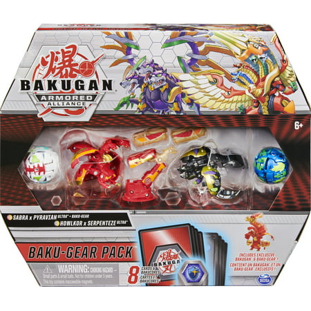 Bakugan Baku-Gear 4-Pack Fused Sabra x Pyravian Ultra with Baku-Gear and Howlkor x Serpenteze Ultra Collectible Action Figures