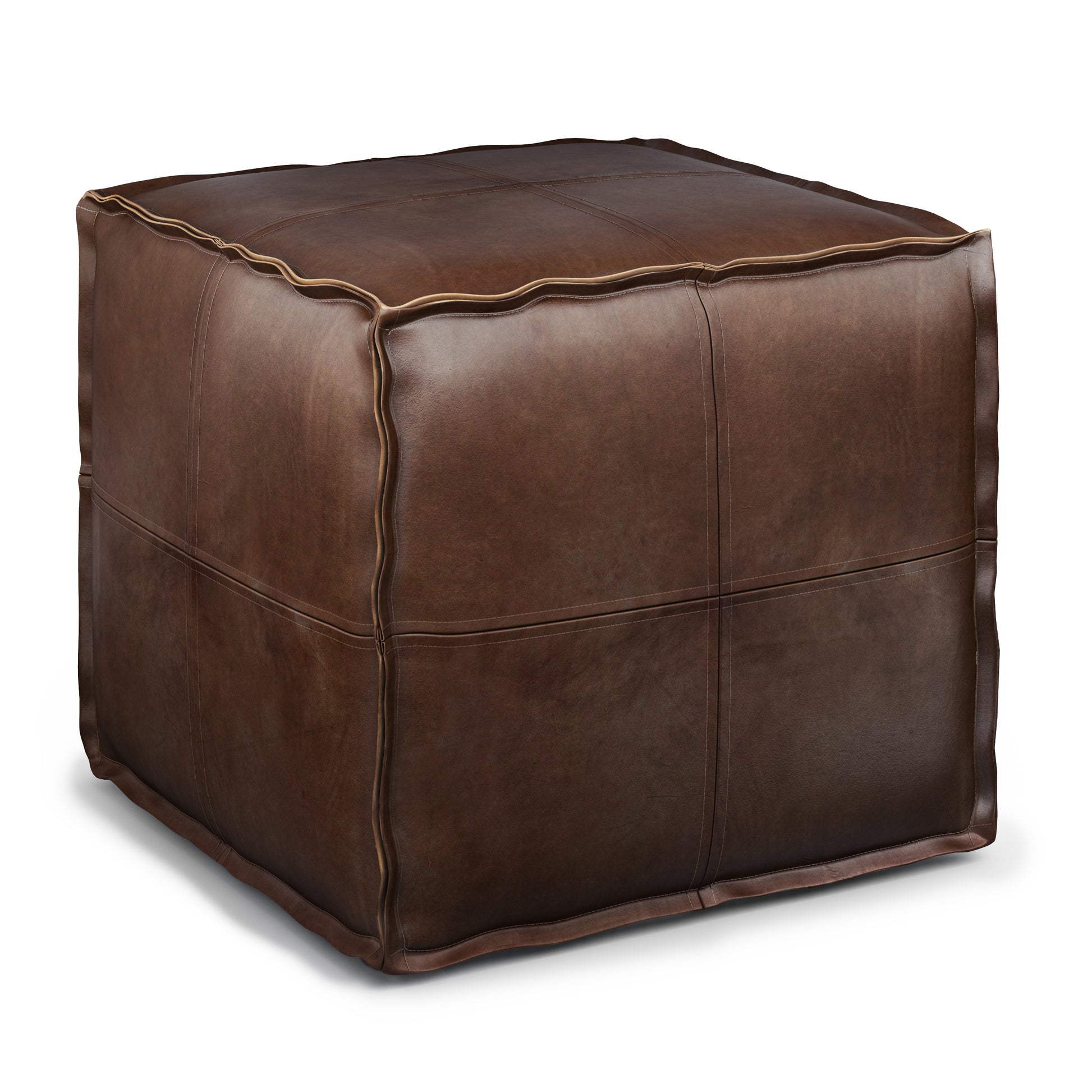 Brody - Square Pouf - Distressed Dark Brown - Fashions for Home