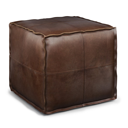 Brody - Square Pouf - Distressed Dark Brown - Fashions for Home