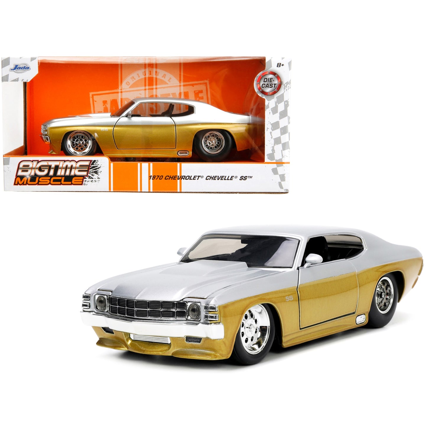 1970 Chevrolet Chevelle SS Gold and Silver Metallic "Bigtime Muscle" 1/24 Diecast Model Car by Jada Fashions for Home