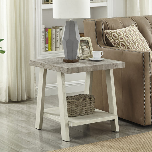 Athens Contemporary Two-Tone Wood Shelf End Table in Weathered Gray and Beige - Fashions for Home