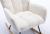 Rocking Chair with Pocket, Soft Teddy Fabric Rocking Chair for Nursery, Comfy Wingback Glider Rocker with Safe Solid Wood Base for Living Room Bedroom Balcony (white)