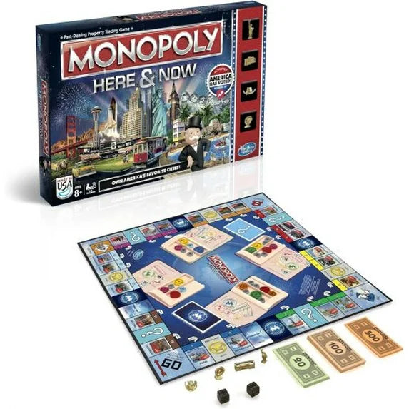 Monopoly Here And Now, Board Game, 2-4 Players, Fast-Paced, Includes 1 Gameboard, 4 Tokens Fashions for Home