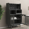 Living Room Grey color wine cabinet with removable rack and wine glass rack, one cabinet with glass doors