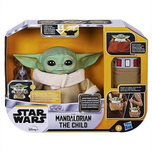 Toy figure of 'The Child' from 'The Mandalorian' in packaging with Star Wars branding.