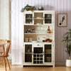 Farmhouse Coffee Bar Cabinet with LED Lights and Outlets with Wine Bottle Rack, 70