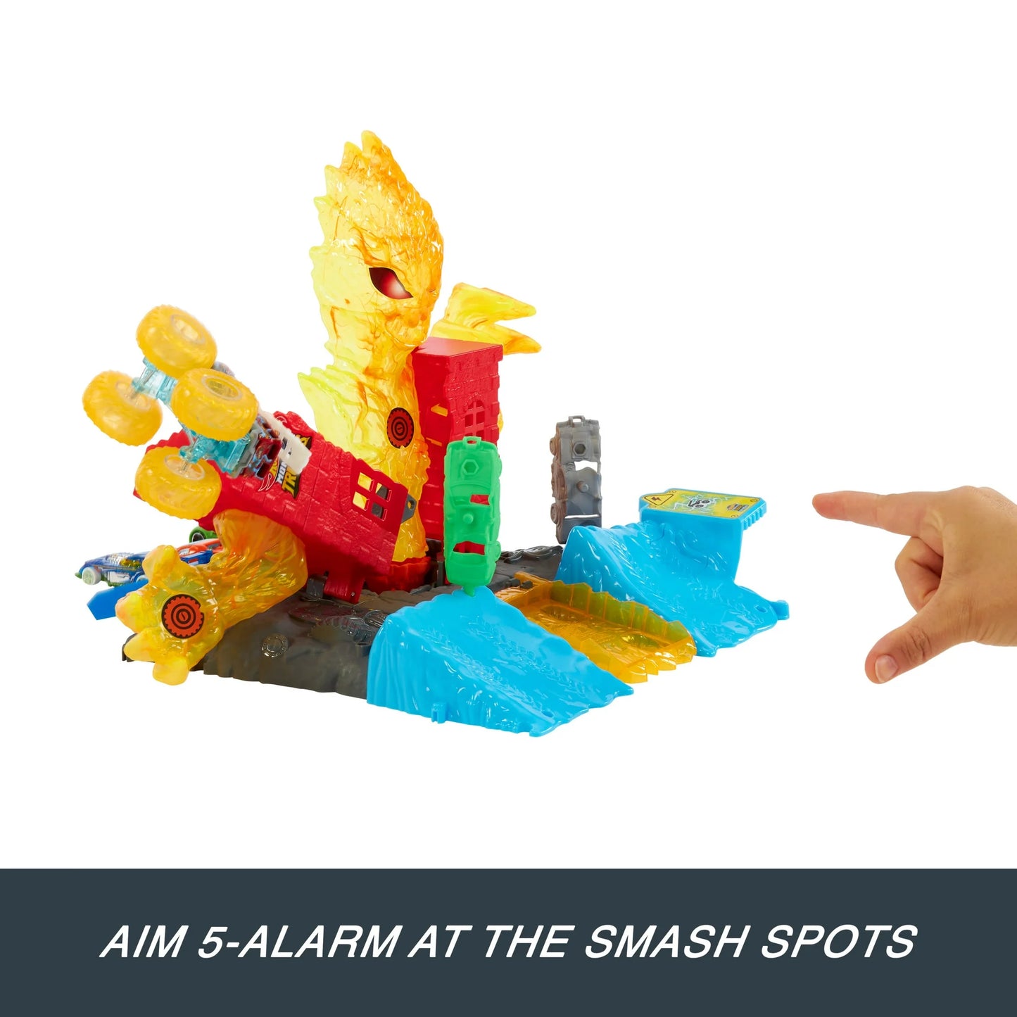 Hot Wheels Monster Trucks Power Smashers 5-Alarm Torch Tower Takedown Playset with 1:64 Scale Toy Truck & 2 Crushed Cars Fashions for Home