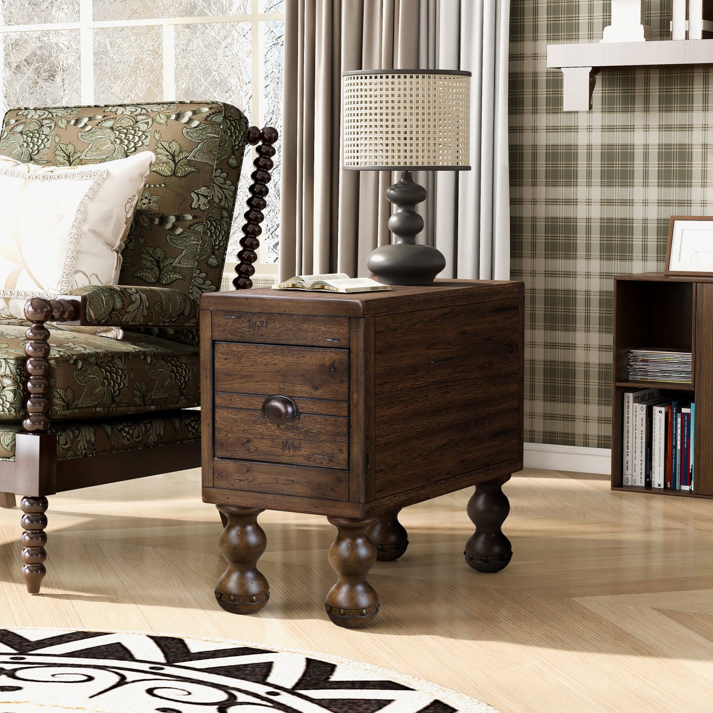 Solid Wood End Table, Rectangle 23.6 inch Narrow Side Table with Drawer, Vintage Bedside Table Nightstand for Small Spaces, Living Room, Bedroom, Easy Assembly, Espresso - Fashions for Home