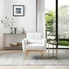 Modern Comfy Blind Tufted White Teddy Fabric Accent Chair Leisure Chair Armchair Living Room Chairs With Metal Trim and Gold Legs, with 1 Waist Pillow