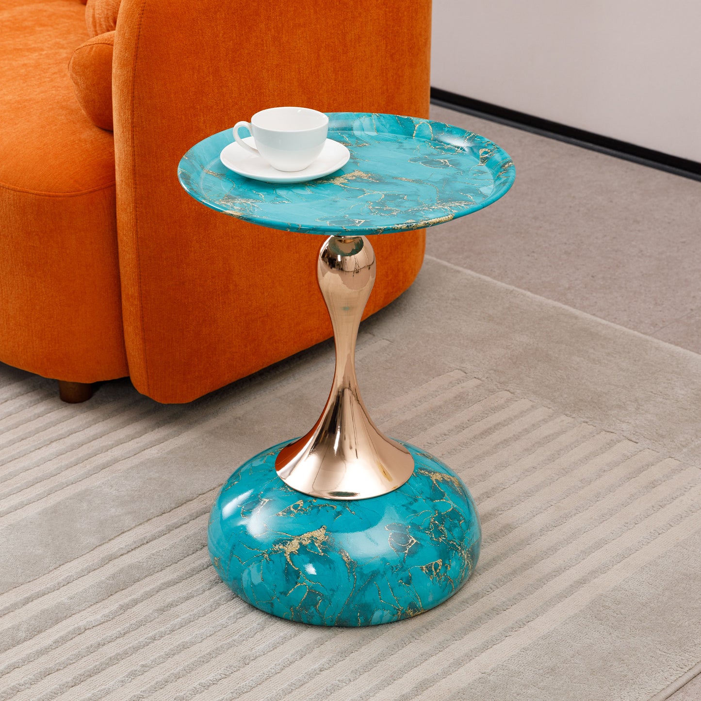 Mermaid Tail End Coffee Table Round Side Table, Modern Metal Pedestal Table, Minimalist Accent Table for Small Spaces, Drink Martini Table Decoration for Living Room