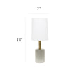 Gray Cement Base Table Lamp with Antique Brass Details, White Fabric Shade