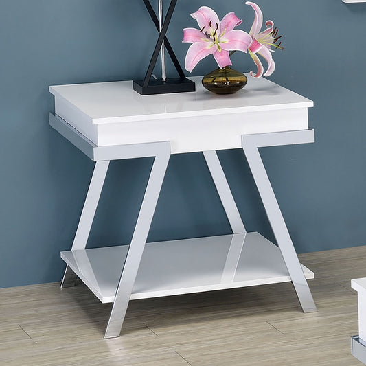 Contemporary Style White 1pc End Table High Gloss Finish Chrome Frame Gorgeous Living Room Furniture - Fashions for Home