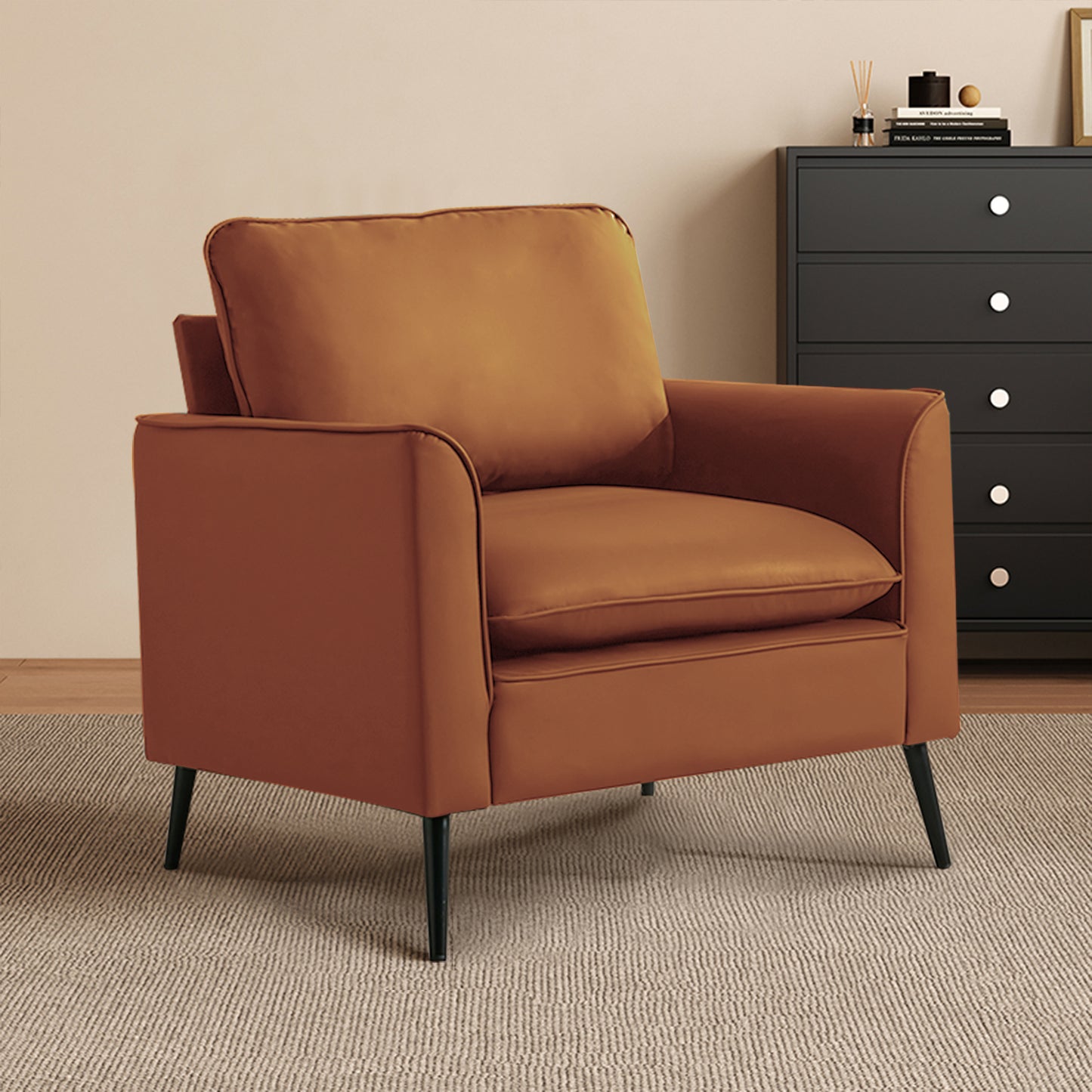 TS Cat paw leather upholstered sofa 1PC,Nordic retro light luxury living room balcony bedroom single casual sofa chair