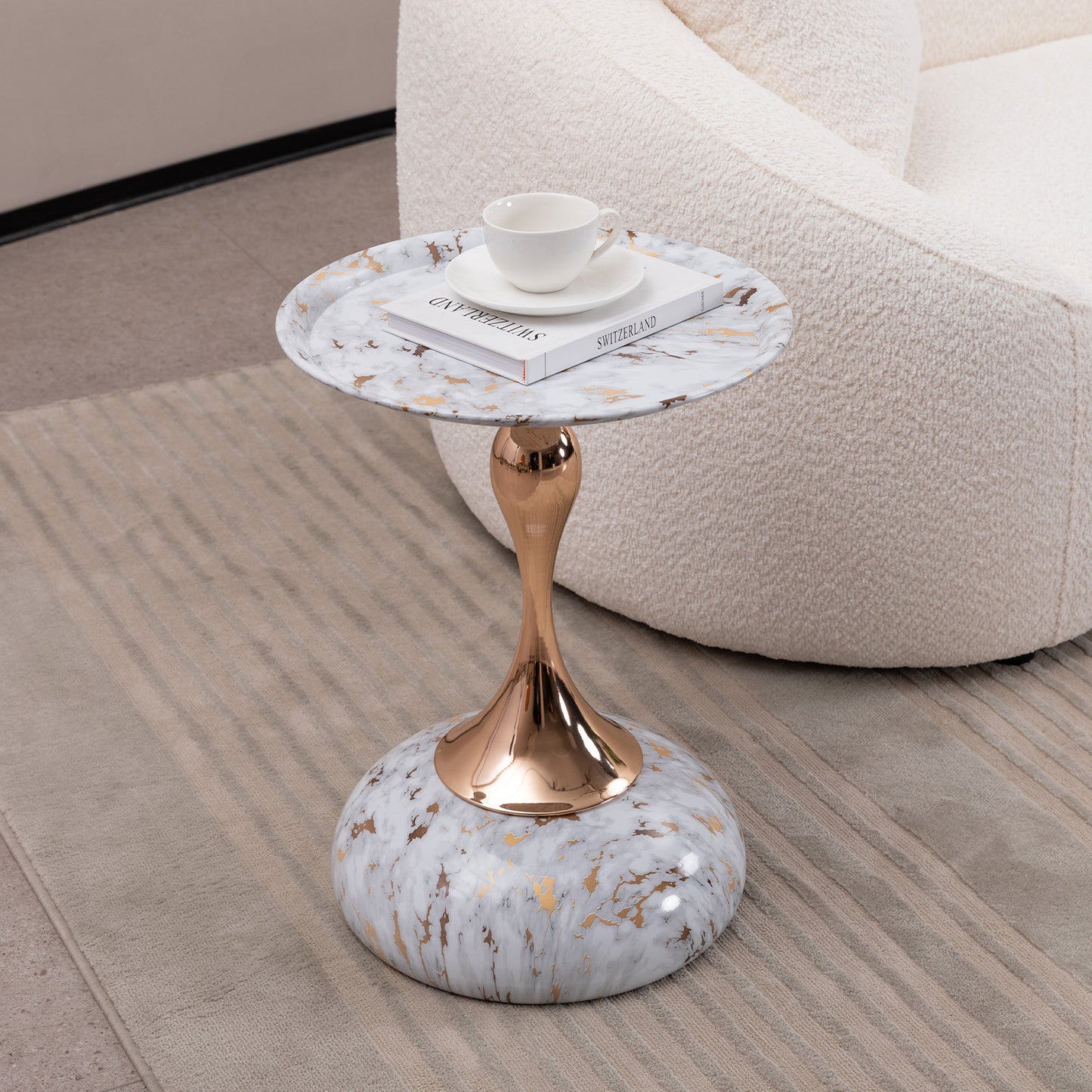 Mermaid Tail End Coffee Table Round Side Table, Modern Metal Pedestal Table, Minimalist Accent Table for Small Spaces, Drink Martini Table Decoration for Living Room