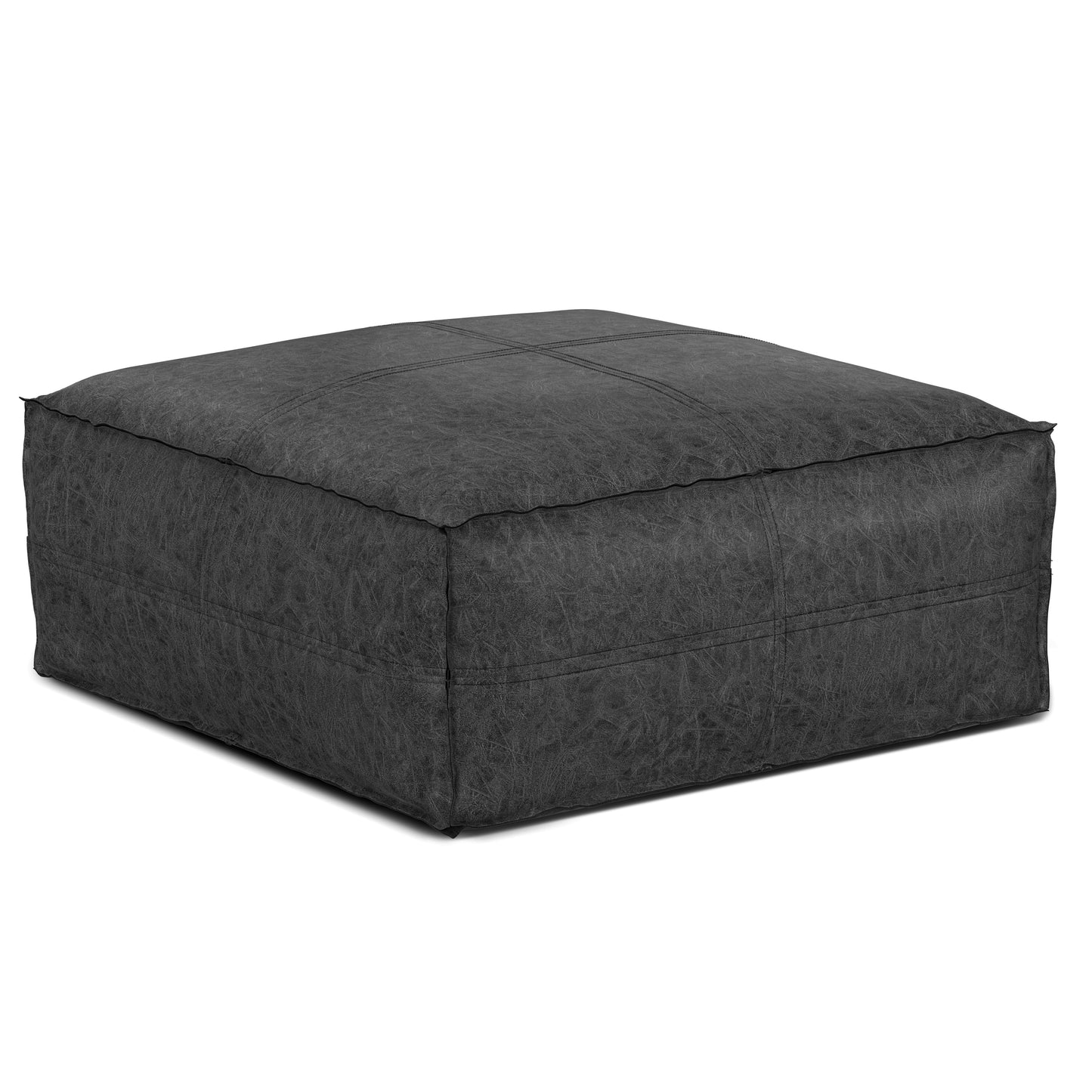 Brody - Large Square Coffee Table Pouf - Distressed Black
