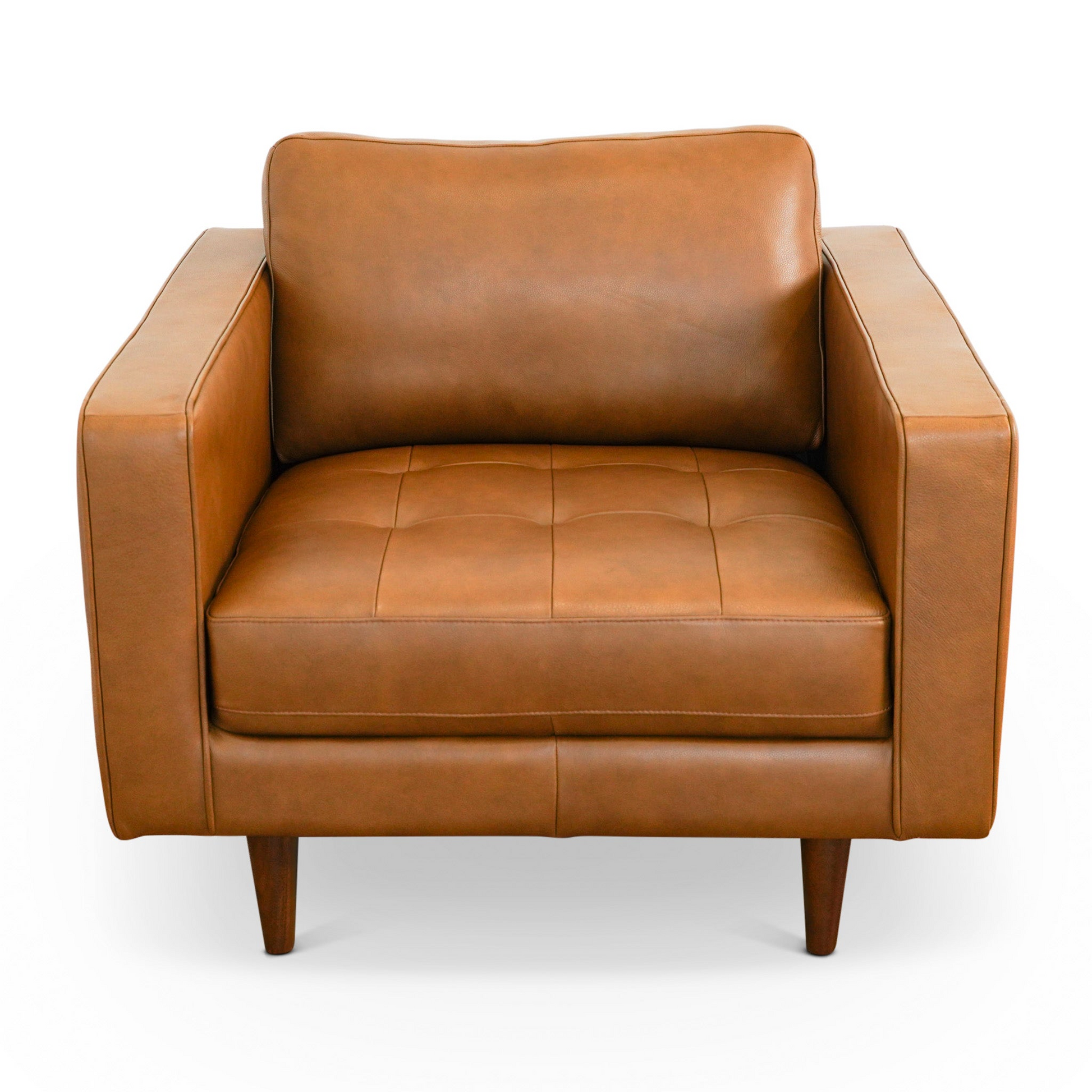 Catherine Mid-Century Modern Leather Lounge Chair with Walnut Legs in Tan Genuine Leather 32.5'H x 40'W x 38.5'D for Living Room Bedroom Waiting Room - Fashions for Home