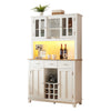 Coffee Bar Cabinet with LED Lights and Outlet , 70'' Farmhouse Kitchen Sideboard, Buffet Storage Table, Wine Glass Racks, 3 Drawers, Tall Hutch Home Bar for Dining Room White