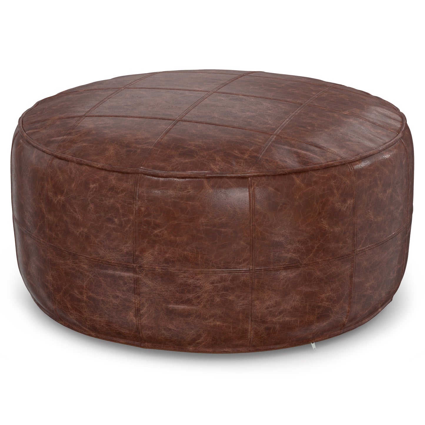 Connor - 34' Round Coffee Table Pouf - Distressed Brown - Fashions for Home