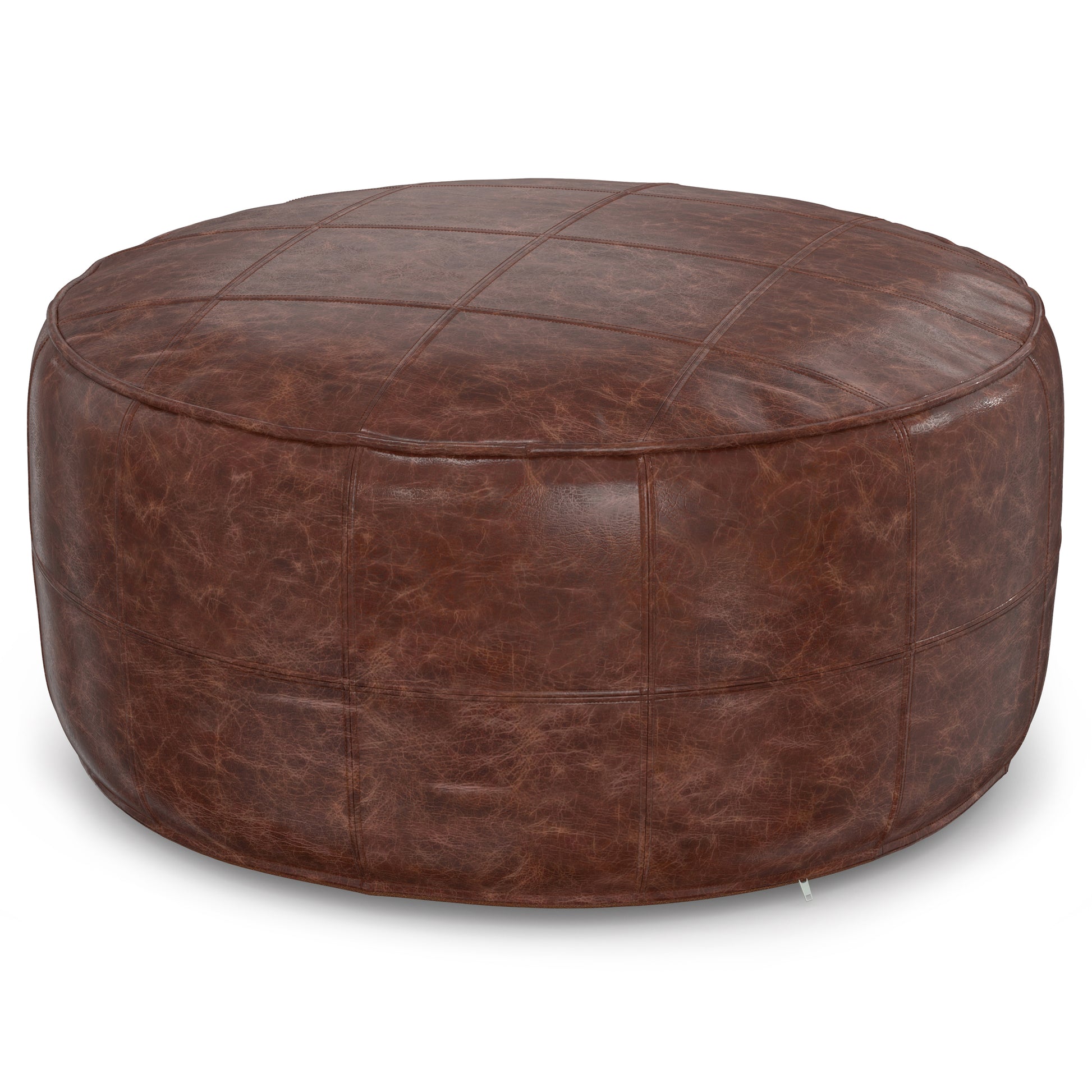 Connor - 34' Round Coffee Table Pouf - Distressed Brown - Fashions for Home