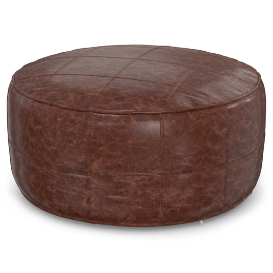 Connor - 34' Round Coffee Table Pouf - Distressed Brown - Fashions for Home