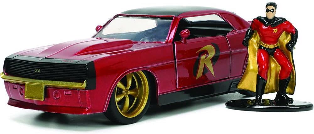 DC Comics 1:32 1969 Chevy Camaro Die-cast Car w/ 1.65" Robin Figure, Toys for Kids and Adults