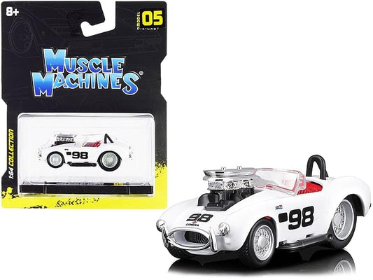 Muscle Machines 1964 Shelby Cobra #98 White with Red Interior 1/64 Diecast Model Car