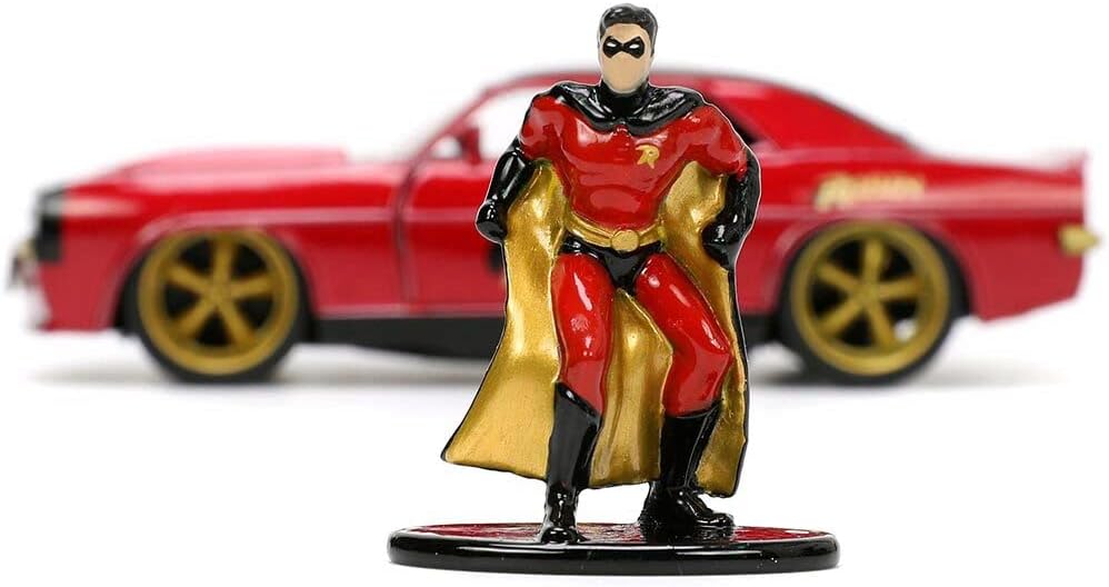 DC Comics 1:32 1969 Chevy Camaro Die-cast Car w/ 1.65" Robin Figure, Toys for Kids and Adults