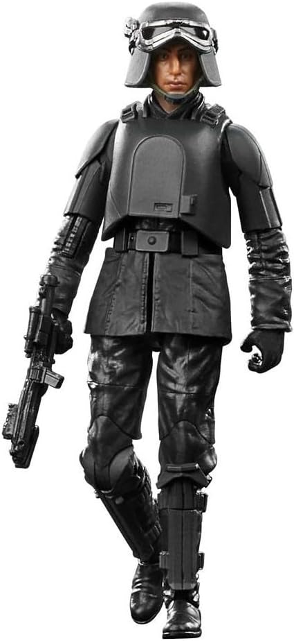 Star Wars The Black Series Imperial Officer (Ferrix) action figure in detailed uniform with blaster accessory.