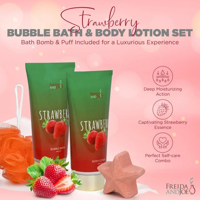 Freida & Joe Gift Strawberry Fragrance Bath & Body Collection Gift Box - Gift for Her Luxury Body Care - Fashions for Home