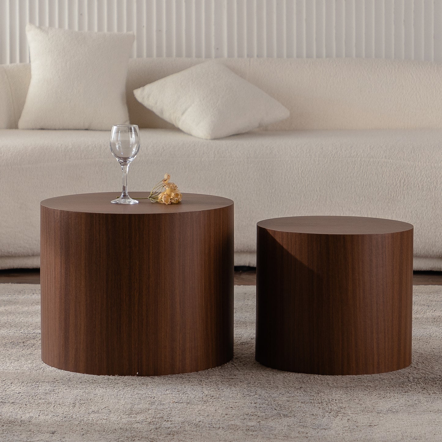 Nesting Coffee Table Set of 2 Round Wooden Coffee Tables Circle Modern Table for Small Space Living Room Bedroom Accent End Side Table - Fashions for Home