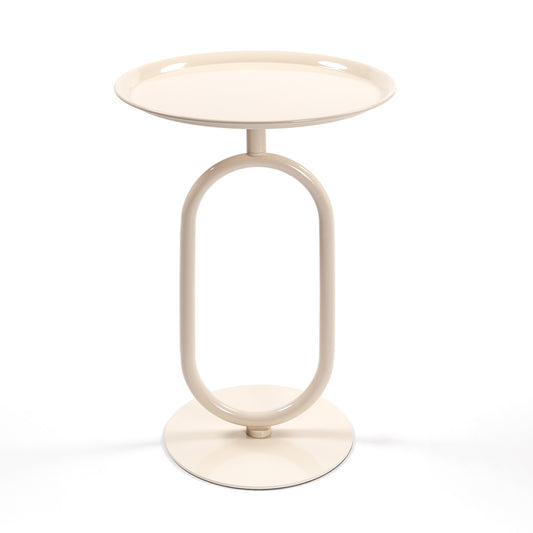 Lantern-shaped Metal End Table, Small Round Side Table, Modern Coffee Drink Cocktail Table, Small Accent Pedestal Table for Living Room Corners Small Spaces, 24'' Height