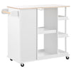 Multipurpose Kitchen Cart Cabinet with Side Storage Shelves,Rubber Wood Top, Adjustable Storage Shelves, 5 Wheels, Kitchen Storage Island with Wine Rack for Dining Room, Home,Bar,White