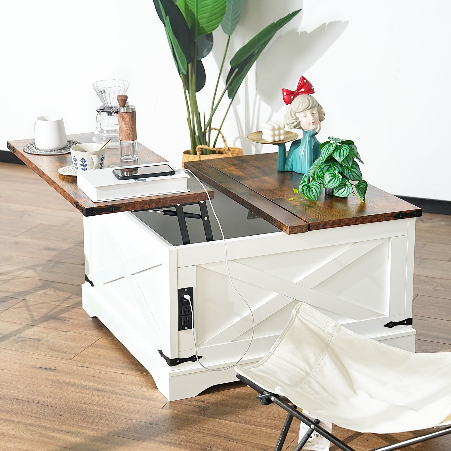 Lift-Top Coffee Table with Storage & Charging Station,Multi-functional Lifting Dining Table Coffee Table,Living Room Home Table,Space-Saving Modern Design.35.4'x 35.4',Vintage White - Fashions for Home