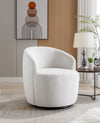 Velvet Fabric Swivel Accent Armchair Barrel Chair With Black Powder Coating Metal Ring,White