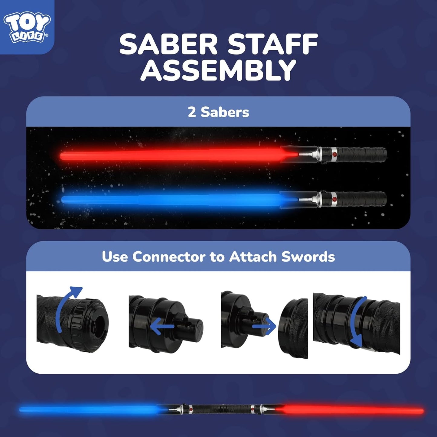 TOY Life 2 in 1 Light Up Saber Blue & Red 2 Pack for Kids, Expandable Light Up Sword for Kids Lightsaver, LED + FX Sound Lightsavers Dual, Light Up Toy, Dark Saber Galaxy Wars Saber