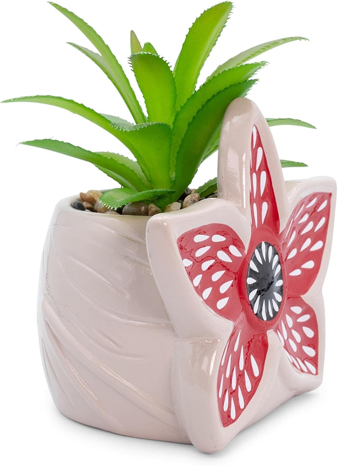 Stranger Things Demogorgon 3-Inch Ceramic Mini Planter with Artificial Succulent | Small Flower Pot, Faux Indoor Plants For Desk Shelf, Home Decor Trinket Tray | Horror Movie Gifts and Collectibles