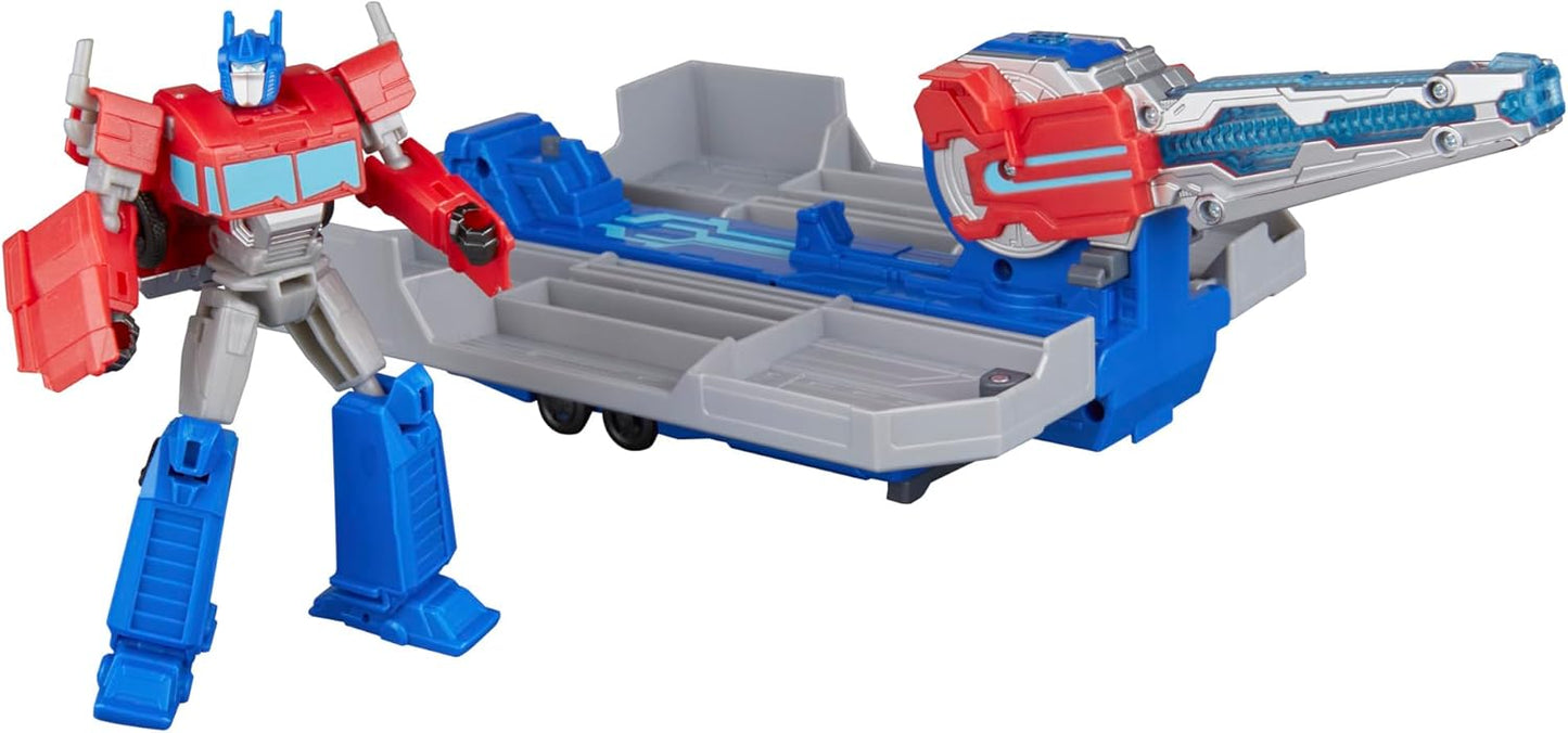 TRANSFORMERS EarthSpark Optimus Prime Battle Trailer Playset with Action Figure, Lights and Sounds, Electronic Truck Toys for Kids 6 and Up