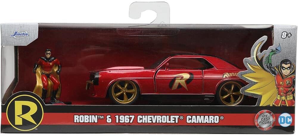 DC Comics 1:32 1969 Chevy Camaro Die-cast Car w/ 1.65" Robin Figure, Toys for Kids and Adults