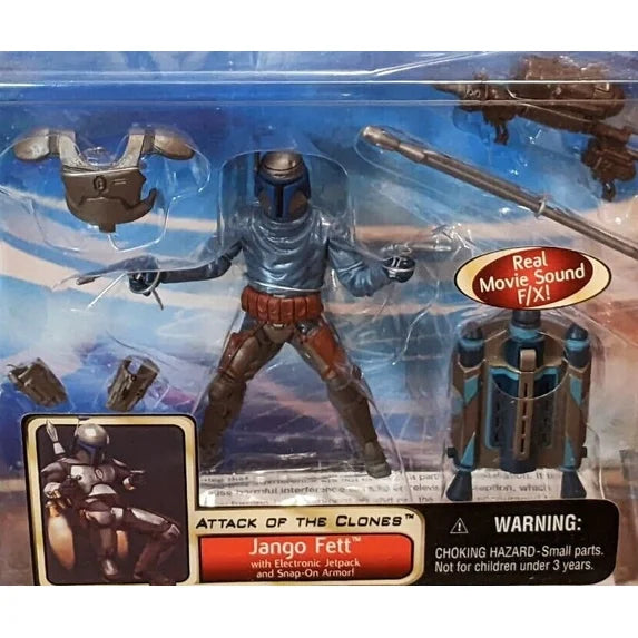 Star Wars Attack of The Clones Deluxe Jango Fett Figure w/ Electronic Jetpack Fashions for Home
