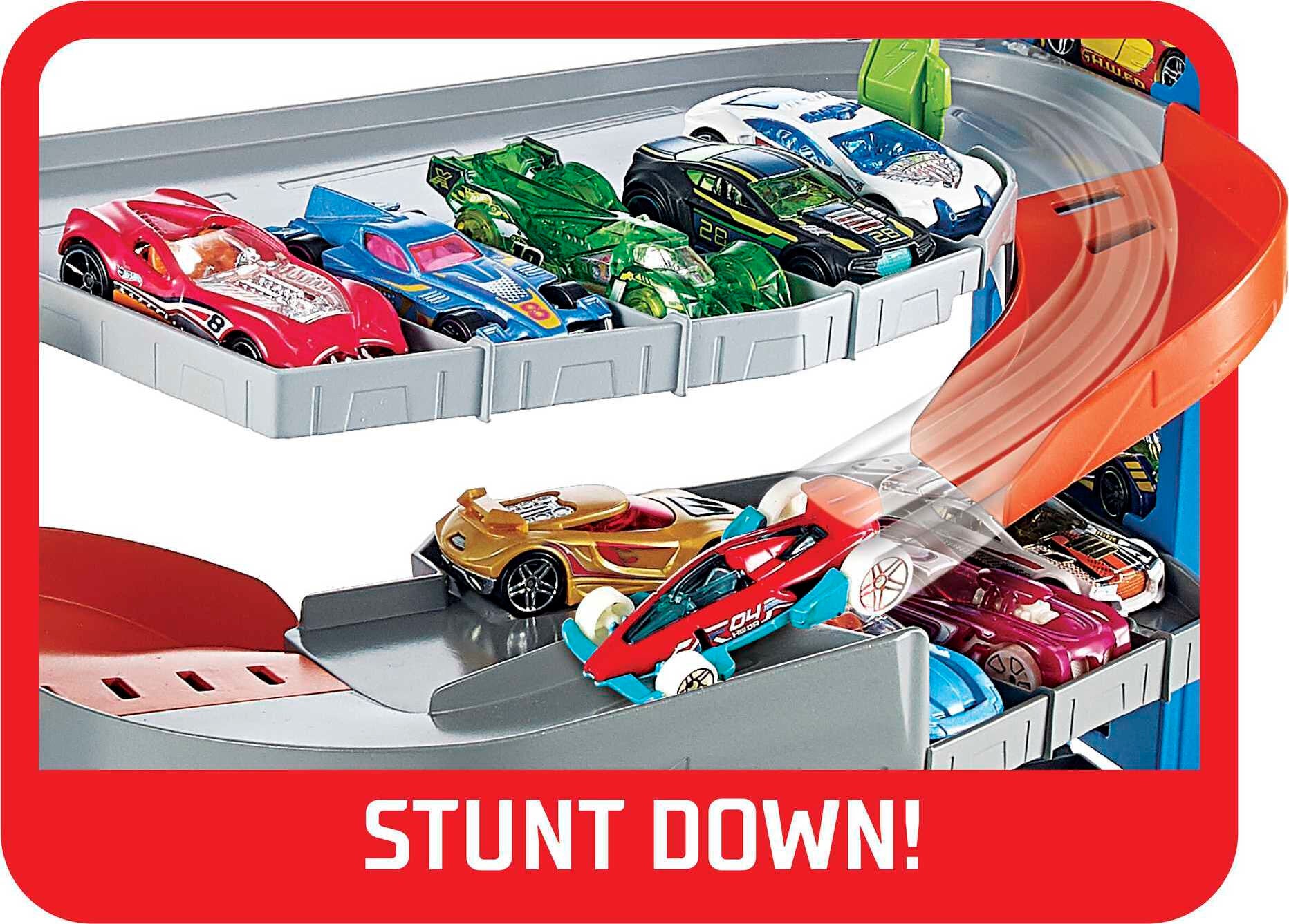 Hot Wheels City Stunt Garage Playset with 1 Toy Car in 1:64 Scale & Storage for 20+ Vehicles Fashions for Home